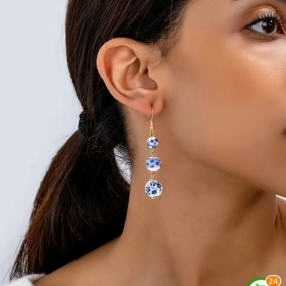 NEW ! Elegant Blue and White Dangle Earrings. 💙 Birthday Gift. Holiday gift